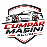 Logo featuring a stylized black-and-white sports car above a shield, with bold red and black text reading 'Cumpăr Mașini Acum'.