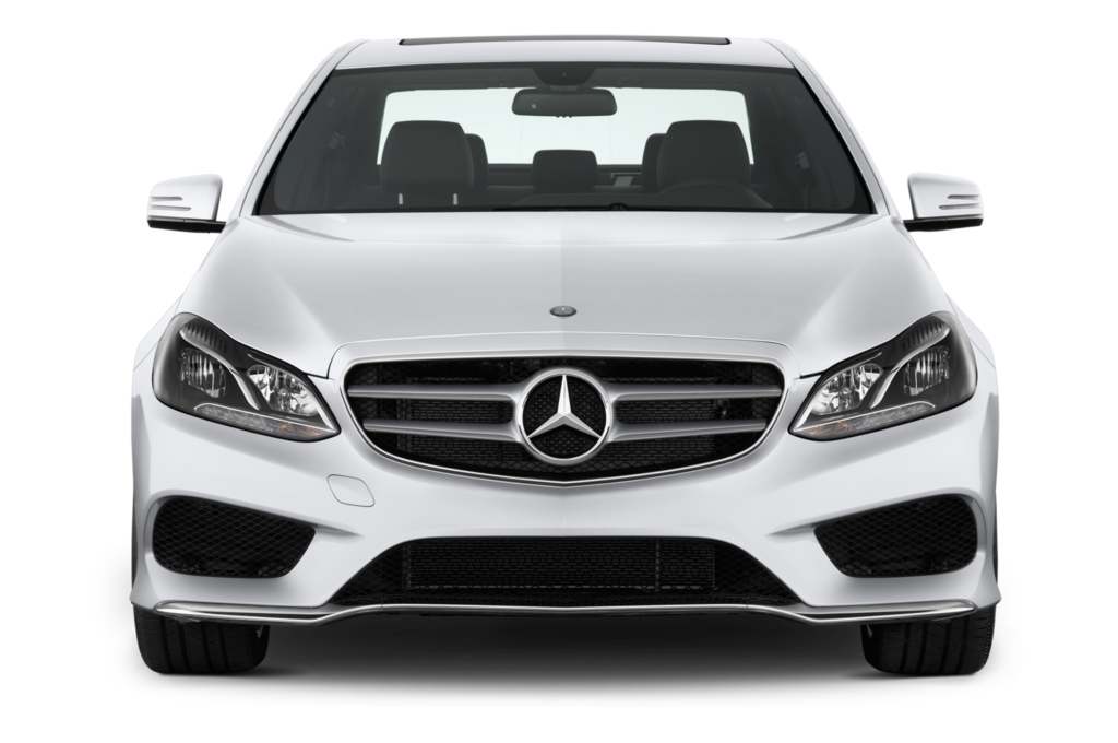 Front view of a silver Mercedes-Benz SUV showing its grille with emblem and headlights